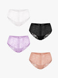 Popilush® Skin + Purple + Black + White / XS 4-Pack Mid-Rise Lace Brief Bundle