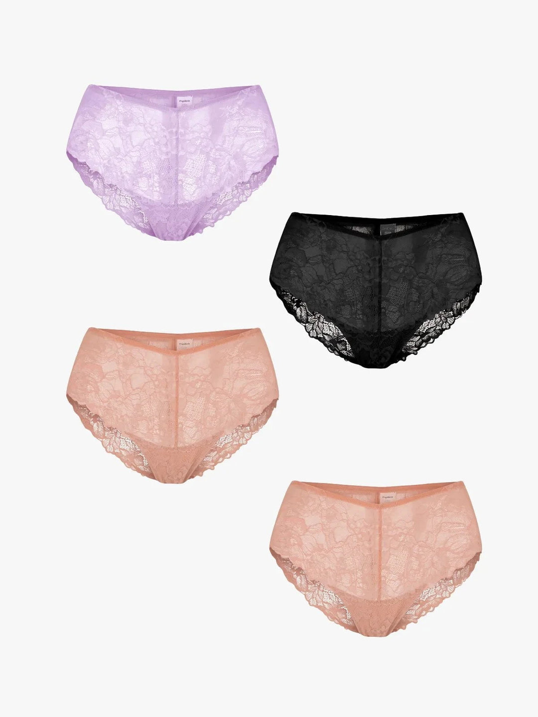 Popilush® Skin + Skin + Black + Purple / XS 4-Pack Mid-Rise Lace Brief Bundle