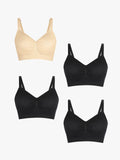 Popilush® Supportive No Underwire Bra Beige + Black + Black + Black / S 4-Pack Seamless Comfort Removable Pad Everyday Bra Bundle