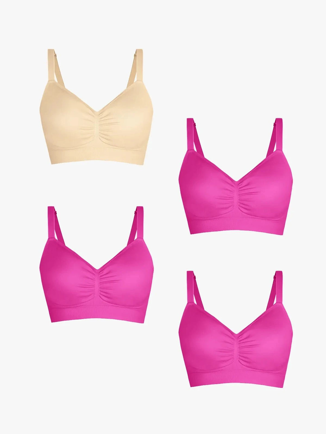 Popilush® Supportive No Underwire Bra Beige + Pink + Pink + Pink / S 4-Pack Seamless Comfort Removable Pad Everyday Bra Bundle