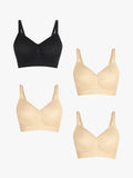 Popilush® Supportive No Underwire Bra Black + Beige + Beige + Beige / S 4-Pack Seamless Comfort Removable Pad Everyday Bra Bundle
