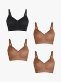 Popilush® Supportive No Underwire Bra Black + Brown + Brown + Brown / S 4-Pack Seamless Comfort Removable Pad Everyday Bra Bundle