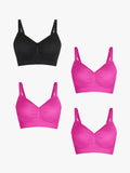 Popilush® Supportive No Underwire Bra Black + Pink + Pink + Pink / S 4-Pack Seamless Comfort Removable Pad Everyday Bra Bundle