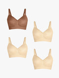 Popilush® Supportive No Underwire Bra Brown + Beige + Beige + Beige / S 4-Pack Seamless Comfort Removable Pad Everyday Bra Bundle