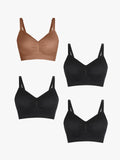 Popilush® Supportive No Underwire Bra Brown + Black + Black + Black / S 4-Pack Seamless Comfort Removable Pad Everyday Bra Bundle