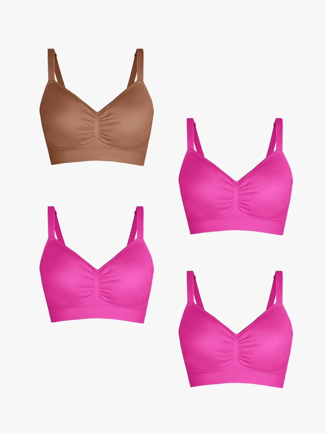 Popilush® Supportive No Underwire Bra Brown + Pink + Pink + Pink / S 4-Pack Seamless Comfort Removable Pad Everyday Bra Bundle