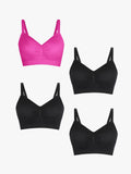 Popilush® Supportive No Underwire Bra Pink + Black + Black + Black / S 4-Pack Seamless Comfort Removable Pad Everyday Bra Bundle