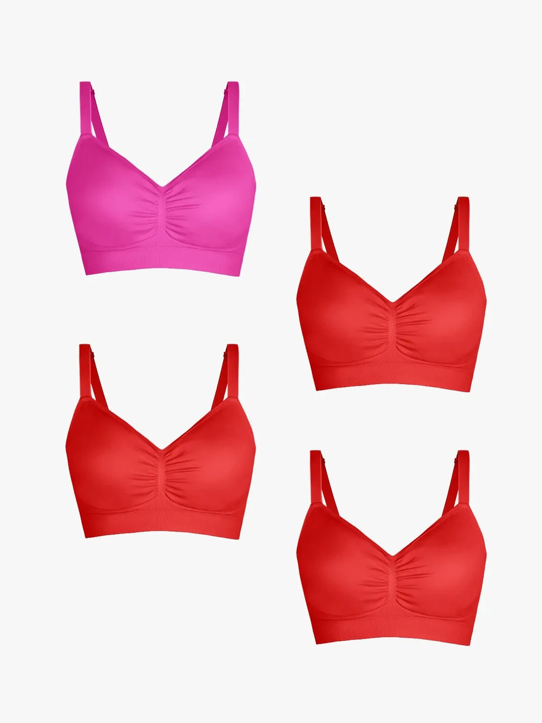 Popilush® Supportive No Underwire Bra Pink + Red + Red + Red / S 4-Pack Seamless Comfort Removable Pad Everyday Bra Bundle