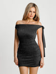 Popilush® Asymmetric Shoulder Tie Ruched Sculpting Midi Dress