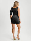 Popilush® Asymmetric Shoulder Tie Ruched Sculpting Midi Dress