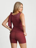 Popilush® Asymmetric Shoulder Tie Ruched Sculpting Midi Dress