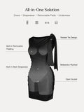 Popilush® Asymmetric Shoulder Tie Ruched Sculpting Midi Dress