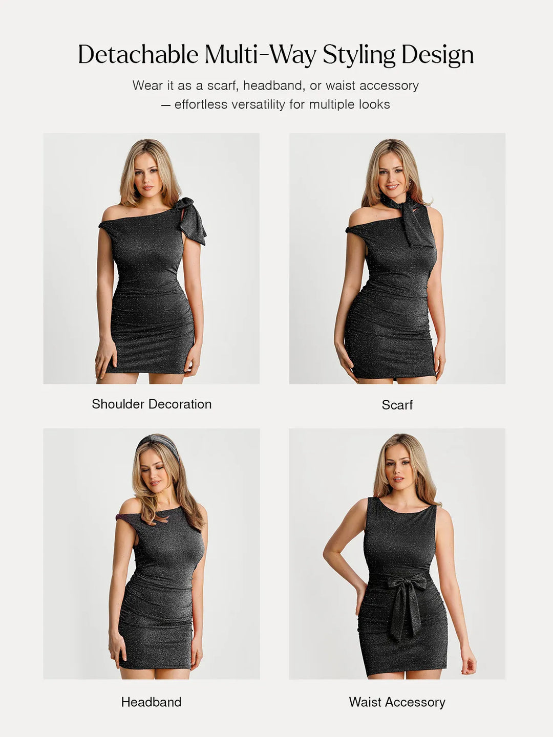Popilush® Asymmetric Shoulder Tie Ruched Sculpting Midi Dress