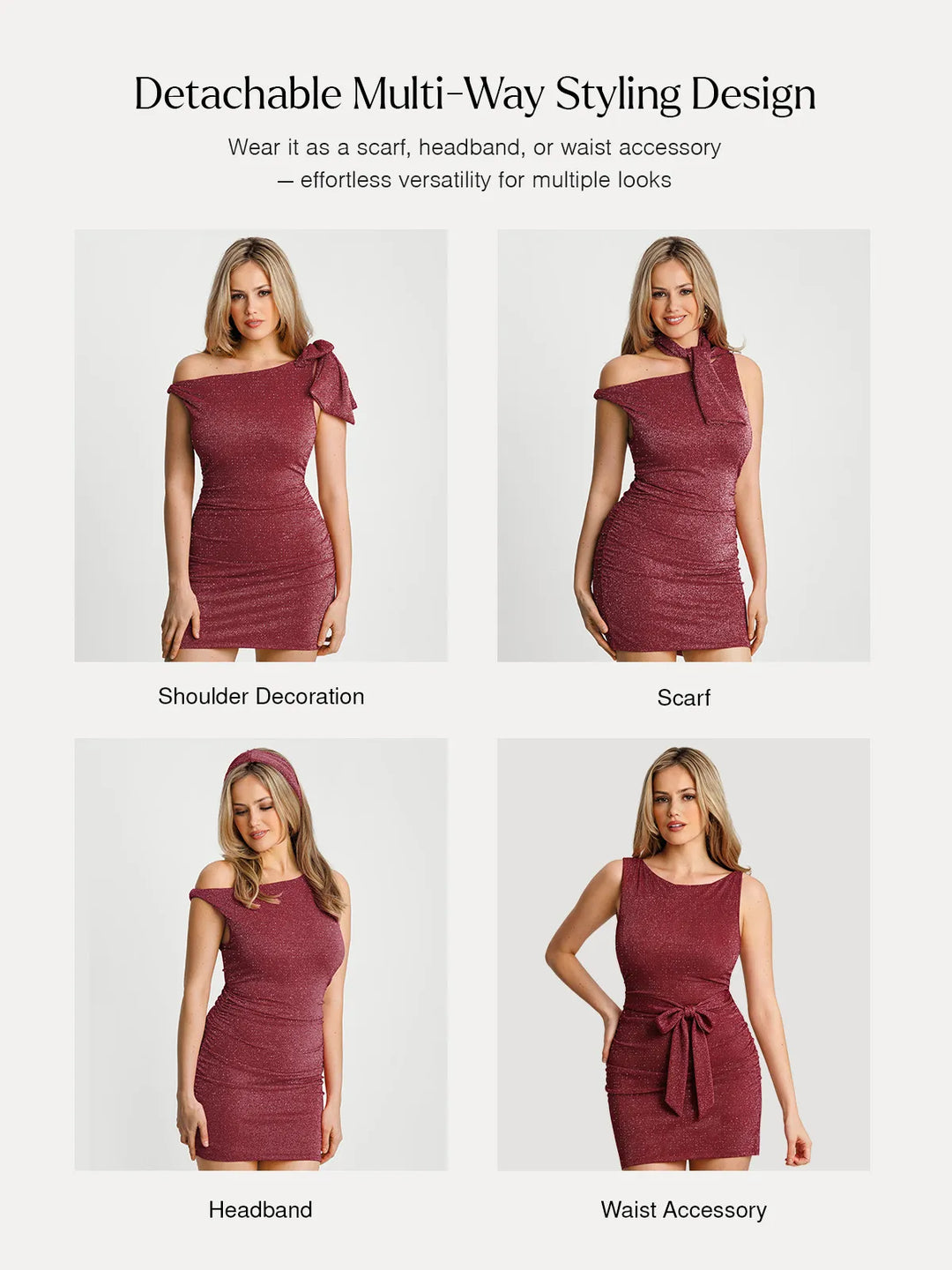 Popilush® Asymmetric Shoulder Tie Ruched Sculpting Midi Dress