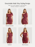 Popilush® Asymmetric Shoulder Tie Ruched Sculpting Midi Dress