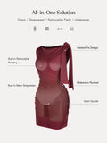 Popilush® Asymmetric Shoulder Tie Ruched Sculpting Midi Dress