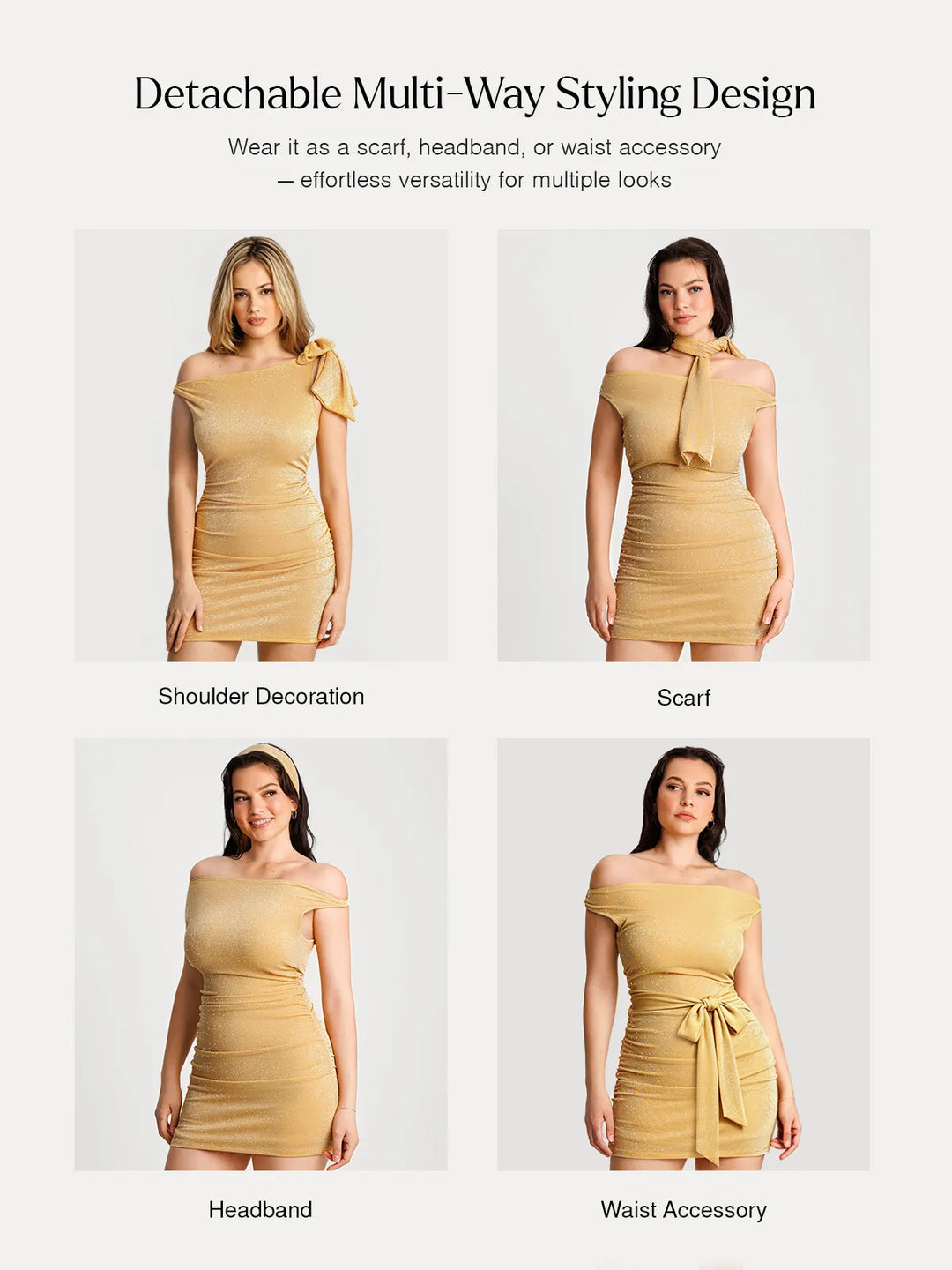 Popilush® Asymmetric Shoulder Tie Ruched Sculpting Midi Dress