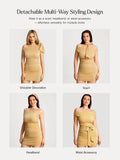Popilush® Asymmetric Shoulder Tie Ruched Sculpting Midi Dress