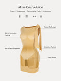 Popilush® Asymmetric Shoulder Tie Ruched Sculpting Midi Dress
