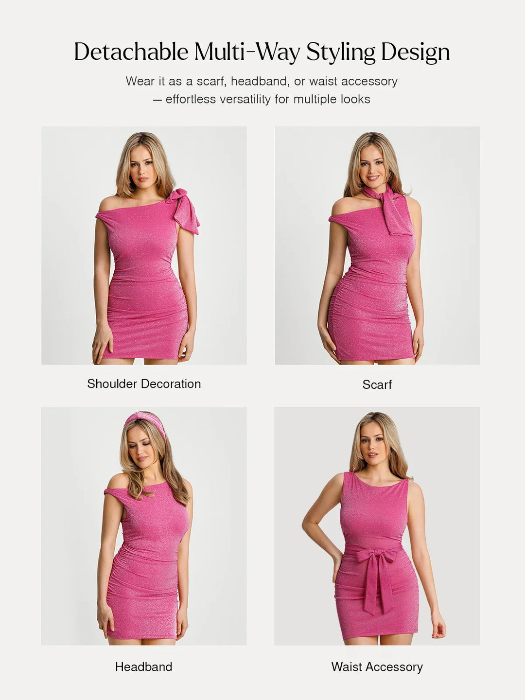 Popilush® Asymmetric Shoulder Tie Ruched Sculpting Midi Dress