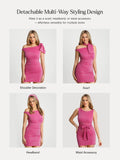 Popilush® Asymmetric Shoulder Tie Ruched Sculpting Midi Dress