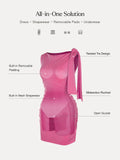 Popilush® Asymmetric Shoulder Tie Ruched Sculpting Midi Dress