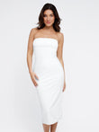 White strapless Bluetag cooling shapewear slimming midi tube dress.