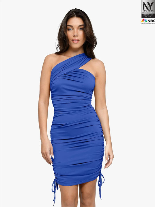 Popilush® Cooling Party Cocktail Evening Summer Dress Blue / XS Bluetag Cooling Shapewear One-Shoulder Ruched Bodycon Dress
