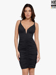Popilush® Cooling Slip Party Cocktail Evening Summer Dress Black / XS Bluetag Shapewear Plunging V Ruched Bodycon Mini Dress