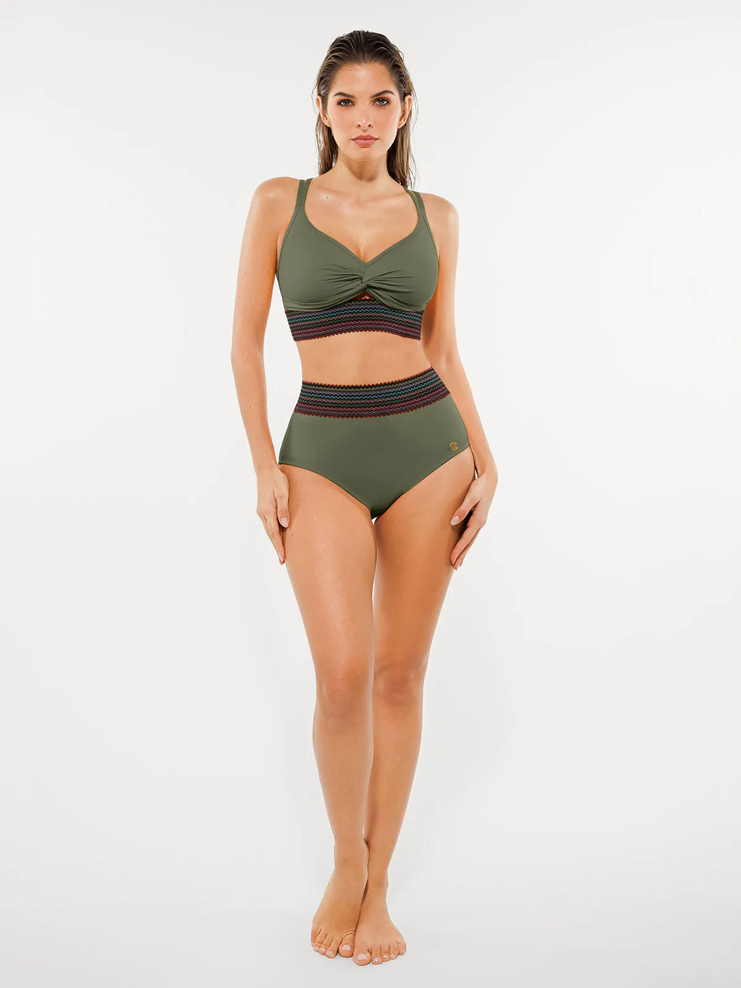 Popilush® Boho Trim High Waist Tummy Control Bikini Set