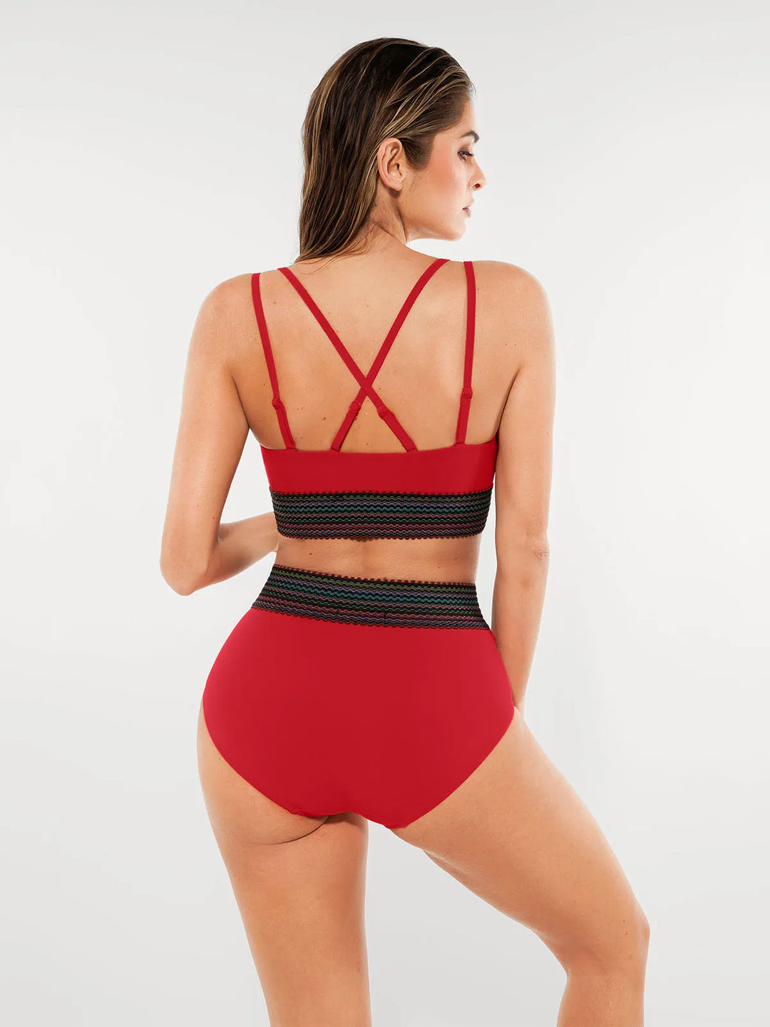 Popilush® Boho Trim High Waist Tummy Control Bikini Set