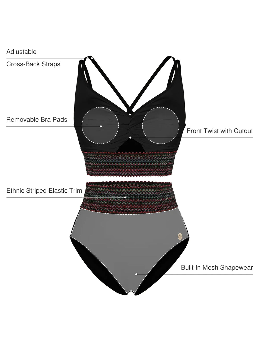 Popilush® Boho Trim High Waist Tummy Control Bikini Set