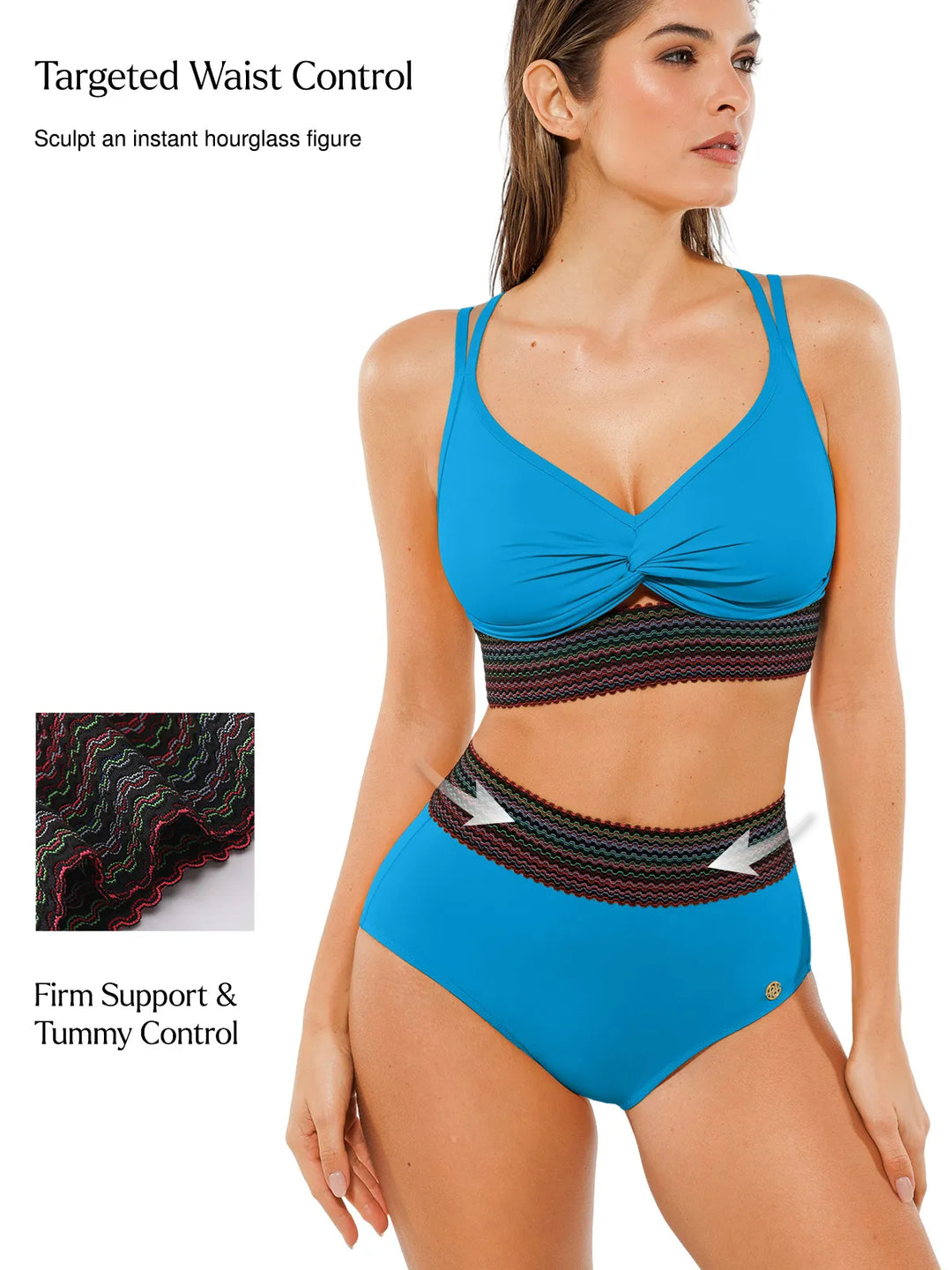 Popilush® Boho Trim High Waist Tummy Control Bikini Set