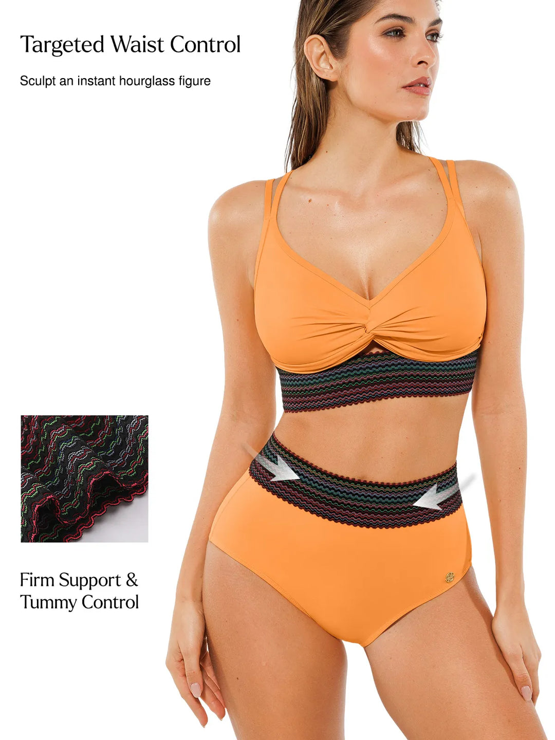 Popilush® Boho Trim High Waist Tummy Control Bikini Set