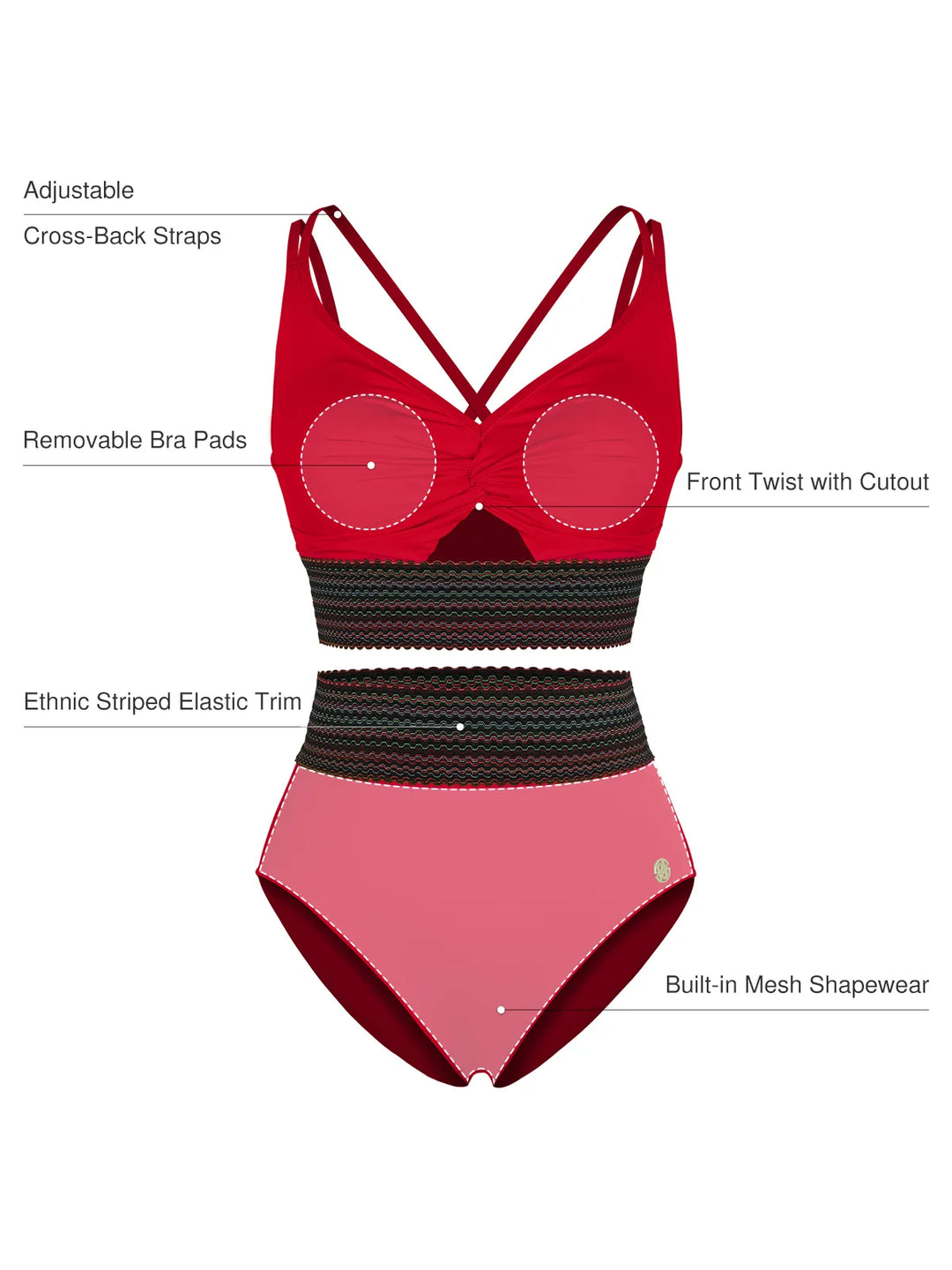 Popilush® Boho Trim High Waist Tummy Control Bikini Set