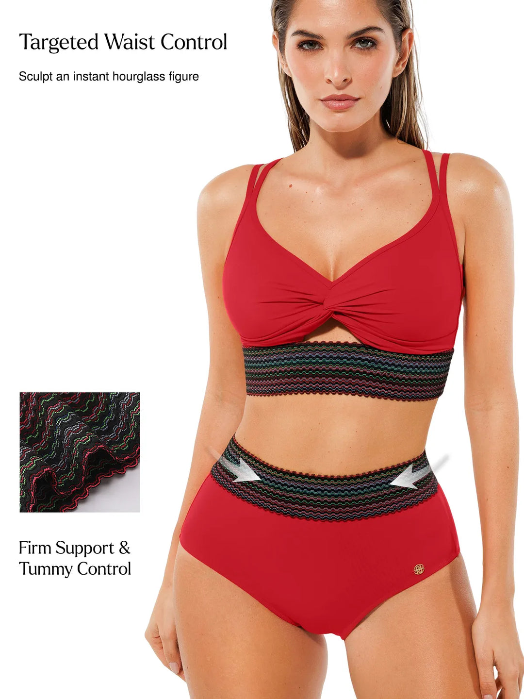 Popilush® Boho Trim High Waist Tummy Control Bikini Set