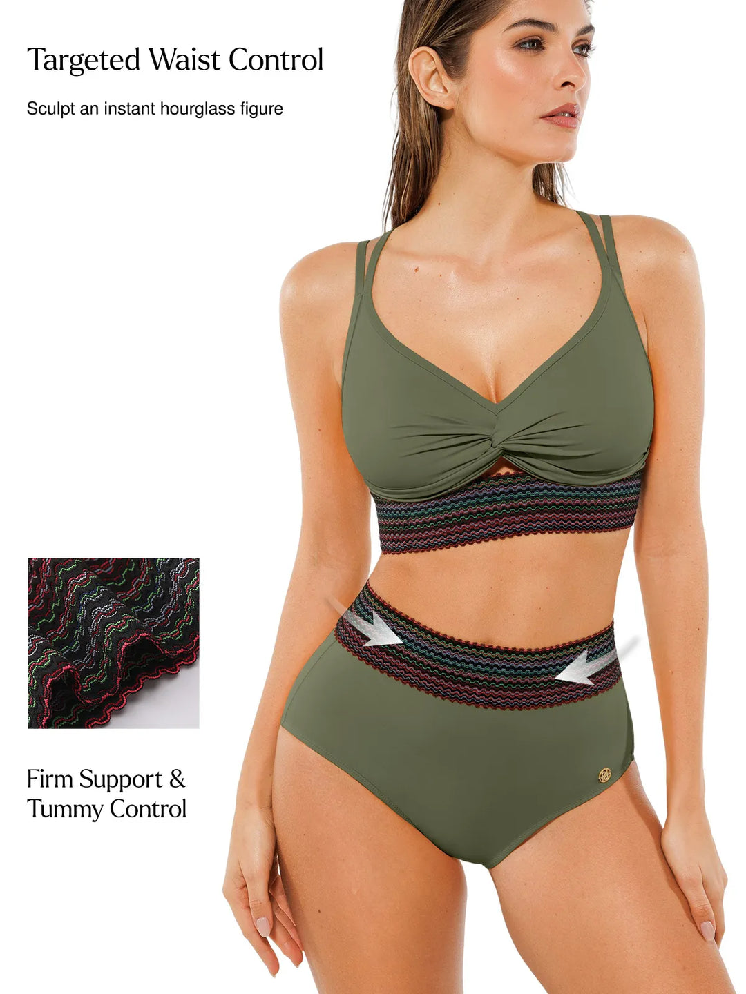 Popilush® Boho Trim High Waist Tummy Control Bikini Set