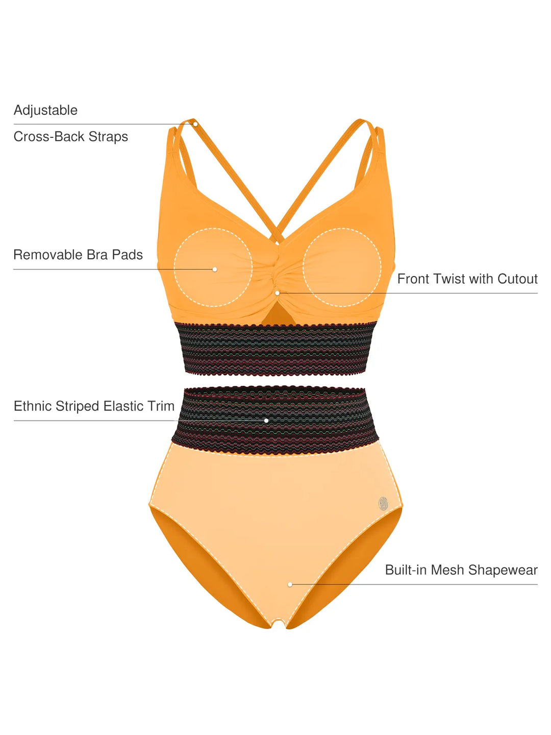 Popilush® Boho Trim High Waist Tummy Control Bikini Set