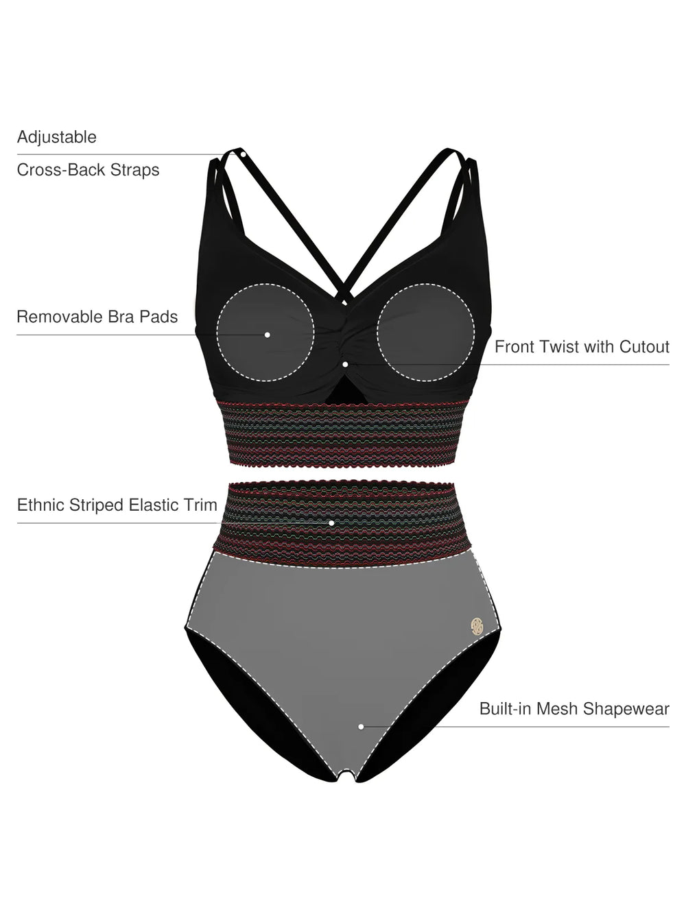 Popilush® Boho Trim High Waist Tummy Control Bikini Set