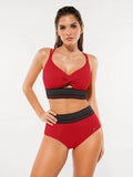 Popilush® Red / XS Boho Trim High Waist Tummy Control Bikini Set