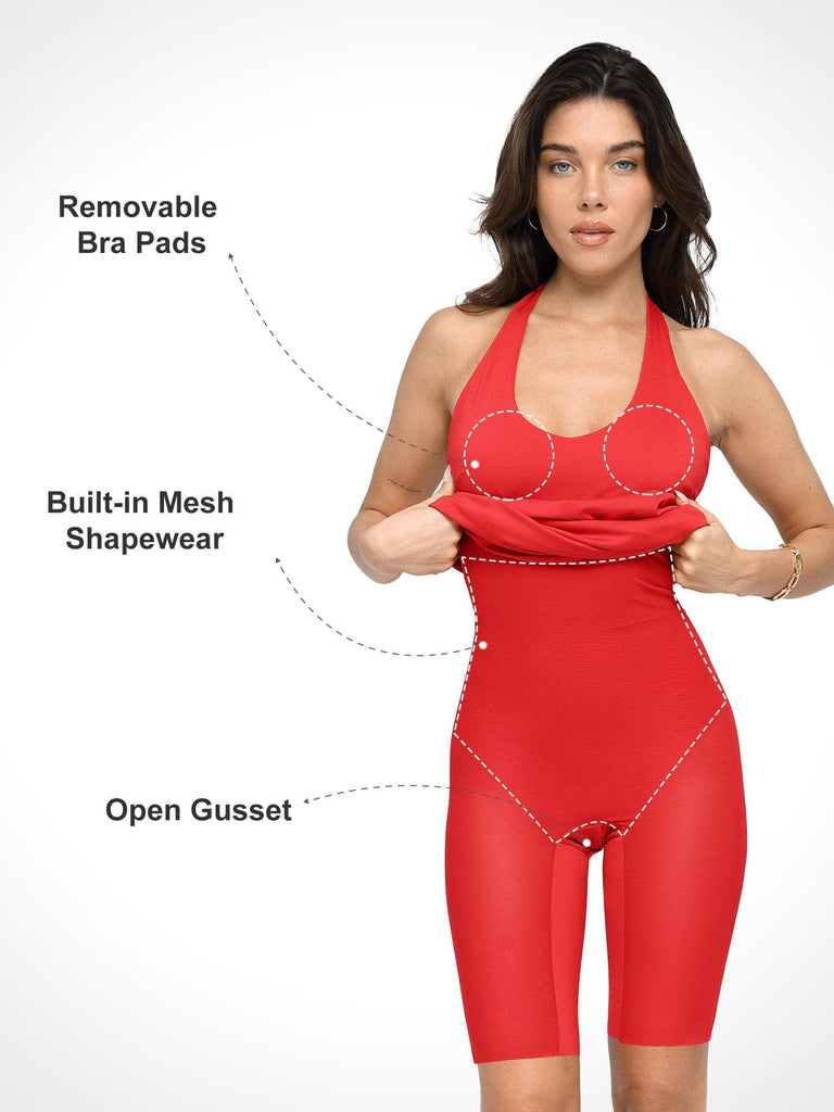 Popilush® Built-in Shapewear Backless Halter Midi Dress