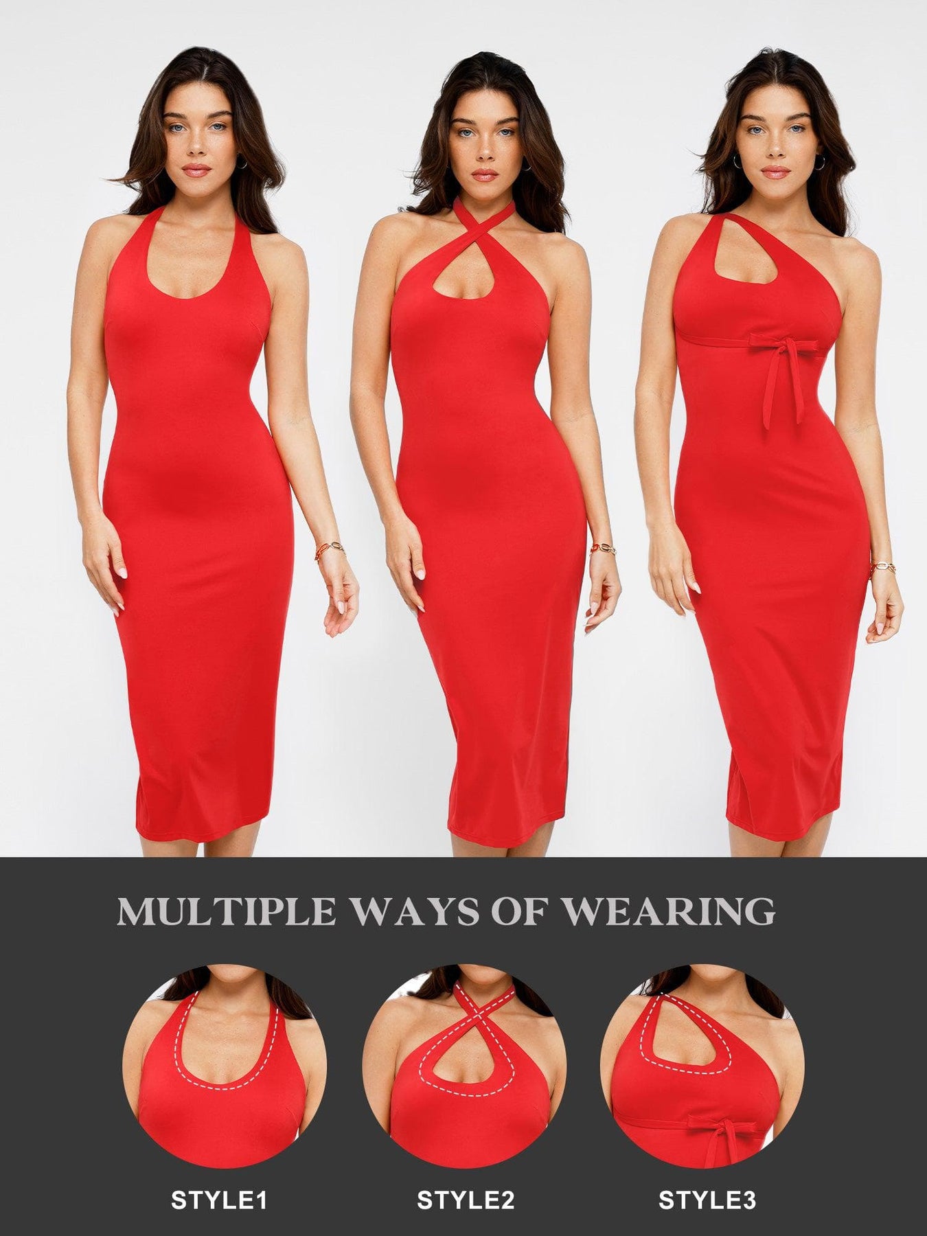 Shapewear Convertible Backless Halter Sculpting Midi Dress – Popilush®