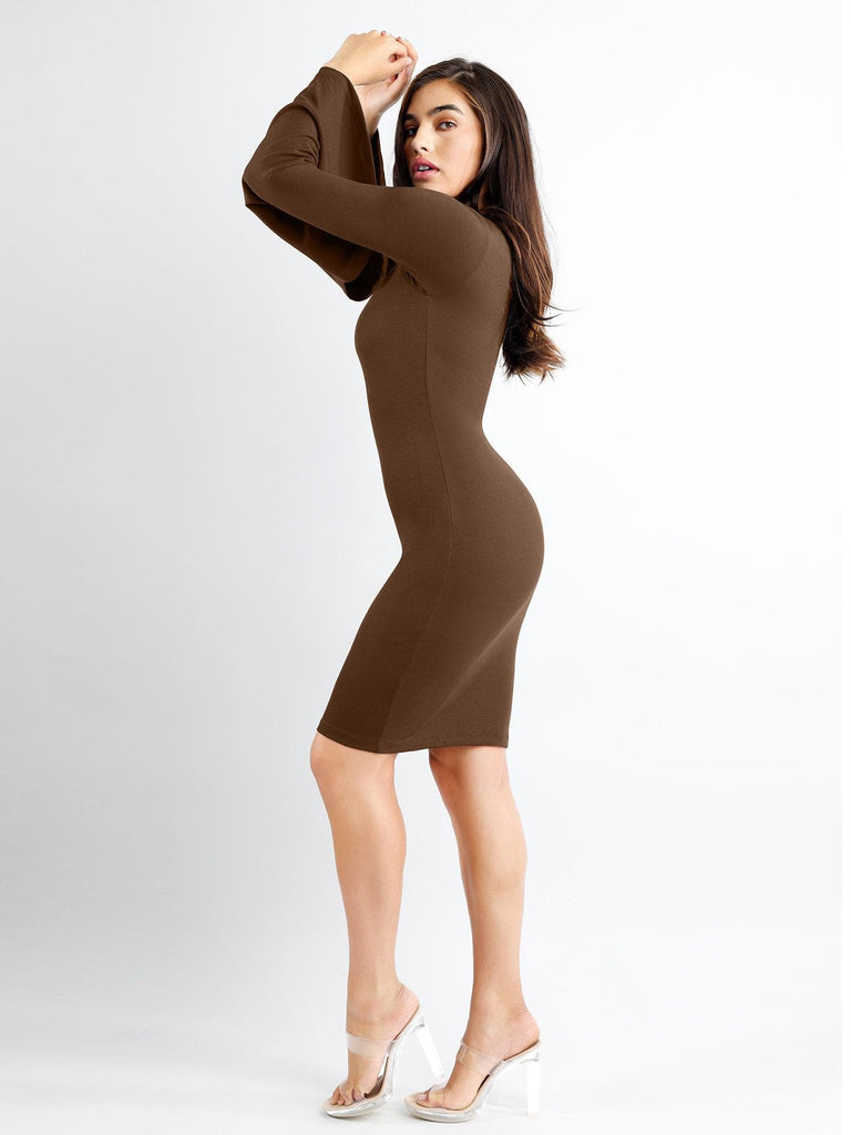 Popilush® Built-In Shapewear Flounce Sleeve Square-Neck Midi Dress