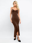 Brown corset maxi dress with shapewear by Popilush®, a stylish choice