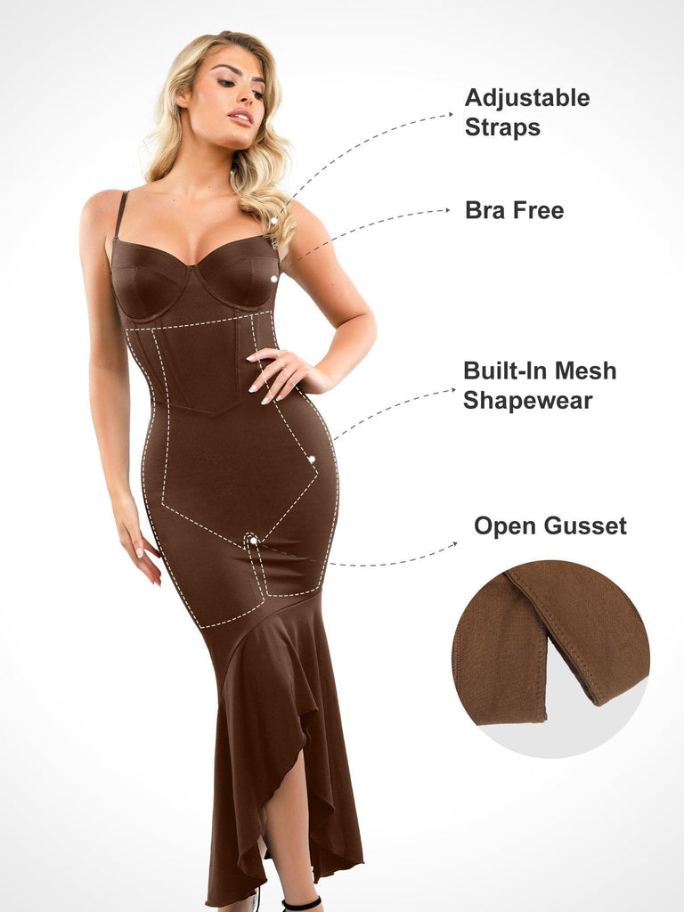 Popilush® Formal Bodycon Party Summer Dress Built-in Shapewear Corset Style Mermaid Hem Slip Maxi Dress