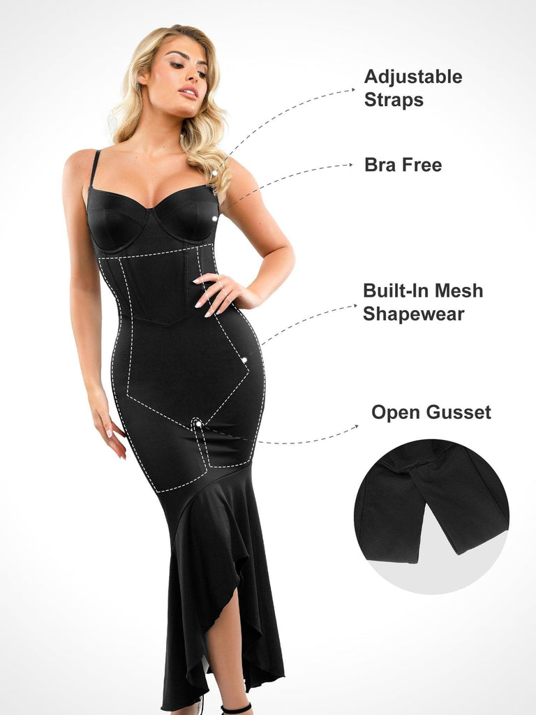 Popilush? Formal Bodycon Party Summer Dress Built-in Shapewear Corset Style Mermaid Hem Slip Maxi Dress