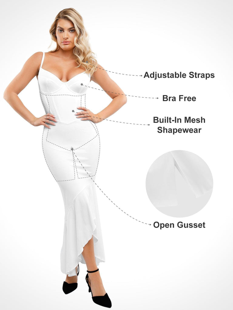 Popilush® Formal Bodycon Party Summer Dress Built-in Shapewear Corset Style Mermaid Hem Slip Maxi Dress