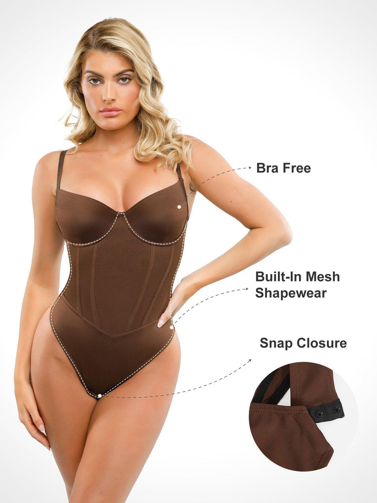 Bodysuit Shapewear One Shoulder Cut Out Built in Bra Body Shaper