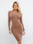 Woman in brown Popilush® long sleeve dress