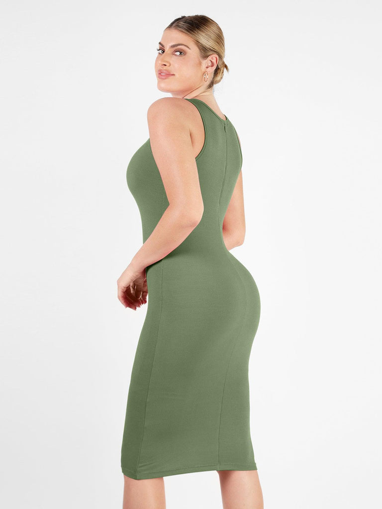 Popilush® Bodycon Summer Dress Built-In Shapewear Crew Neck Sleeveless Midi Lounge Dress